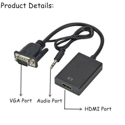 HD VGA To HDMI with 3.5mm Audio Adapter Cable SE-CL01